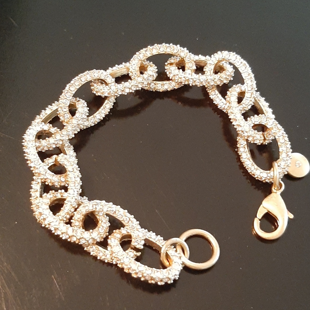 J Crew diamond like crystal gold link bracelet